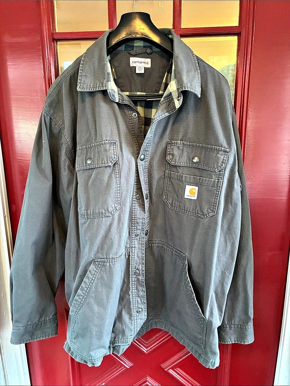Men’s Carhartt Ripstop Solid Shirt jacket olive green with flannel inside